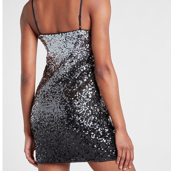 EXPRESS Ombre Sequin V-Neck Mini Slip Dress - Picture 4 of 5